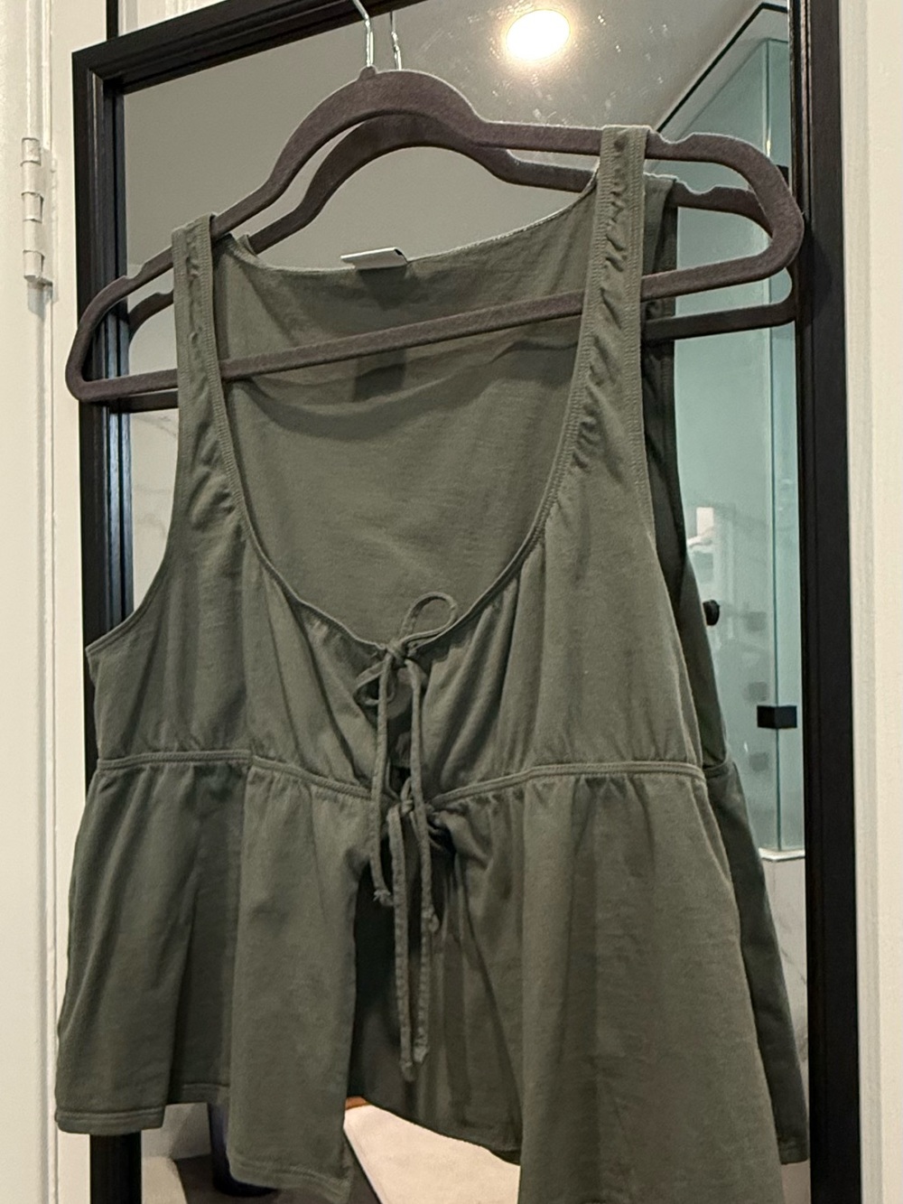 Aritzia Olive Green Tie-Front Peplum Tank